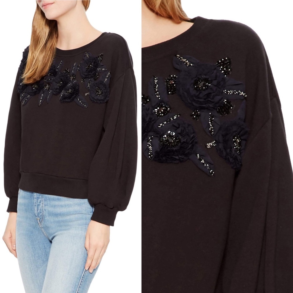 Parker Black Lucinda Puff Sleeve Floral Sweatshirt